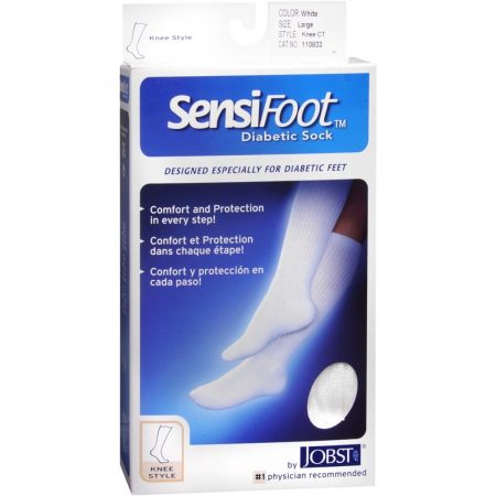 Jobst SensiFoot Unisex Mild Support Knee Style Closed Toe Diabetic Socks Large White - 1 PR