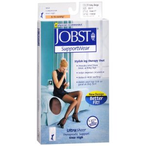 JOBST SupportWear Knee High Stockings 8-15 mmHg Ultra Sheer Silky Beige Large - 1 PR