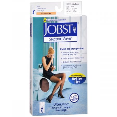 JOBST SupportWear Knee High Stockings 8-15 mmHg Ultra Sheer Silky Beige Large - 1 PR