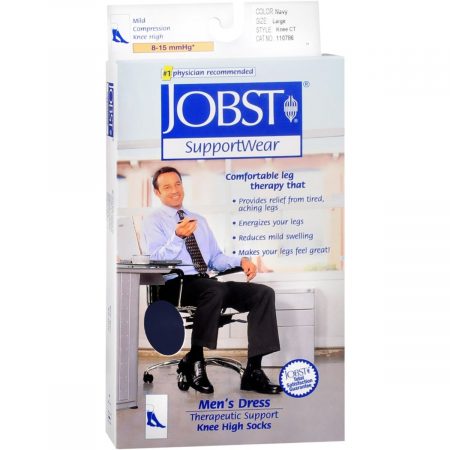 JOBST SupportWear Socks Men's Dress Knee High 8-15mmHg Navy Large - 1 PR