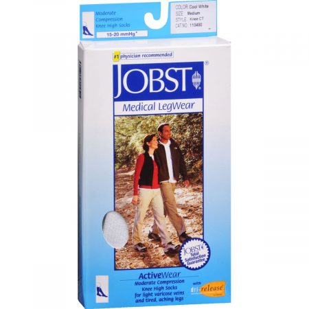 JOBST ActiveWear Knee High Socks Moderate Compression Closed Toe Cool White Medium - 1 PR