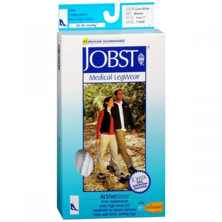 JOBST ActiveWear Knee High Socks Firm Compression Closed Toe Cool White Medium - 1 PR