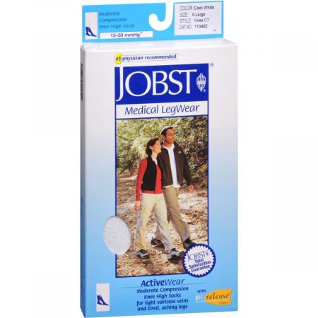 JOBST ActiveWear Knee High Socks Moderate Compression Closed Toe Cool White X-Large - 1 PR