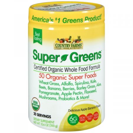 Country Farms Super Greens Certified Organic Whole Food Formula Powder Apple Banana Flavor - 10.6 OZ