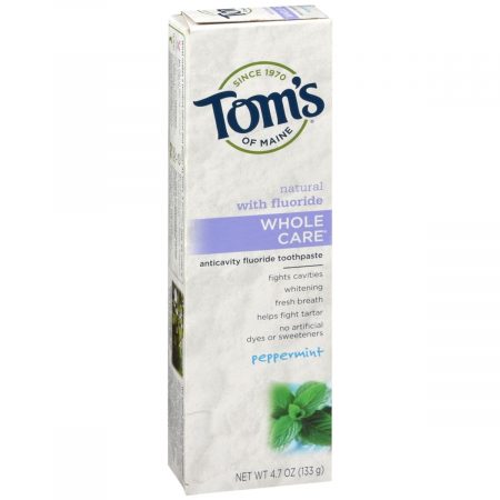 Tom's of Maine Natural Whole Care Fluoride Toothpaste Peppermint - 4.7 OZ