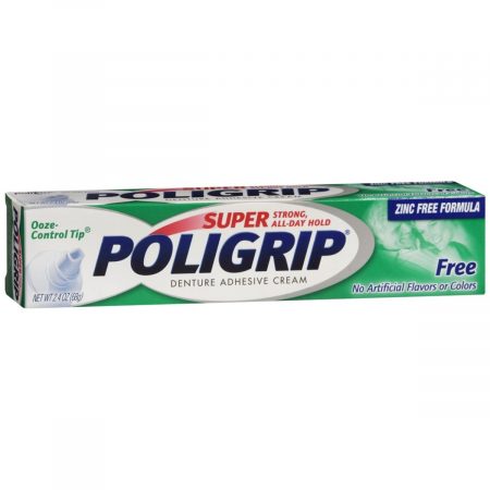 SUPER POLIGRIP Denture Adhesive Cream Artificial Flavor/Color Free - 2.4 OZ