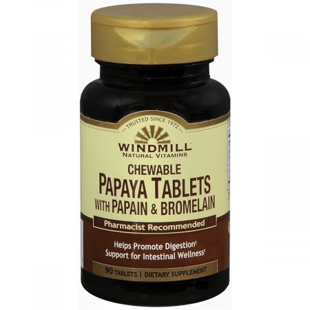 Windmill Chewable Papaya with Papain & Bromelain Tablets - 90 TB