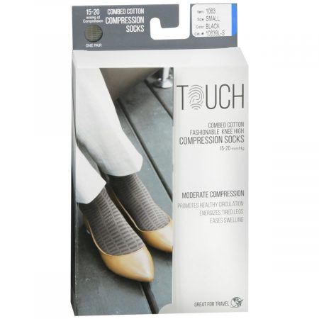 Touch Combed Cotton Knee High Compression Socks 15-20 mmHg Small Black Item # 1063 - 1 PR