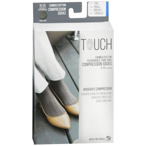 Touch Combed Cotton Knee High Compression Socks 15-20 mmHg Small Brown Item # 1063 - 1 PR