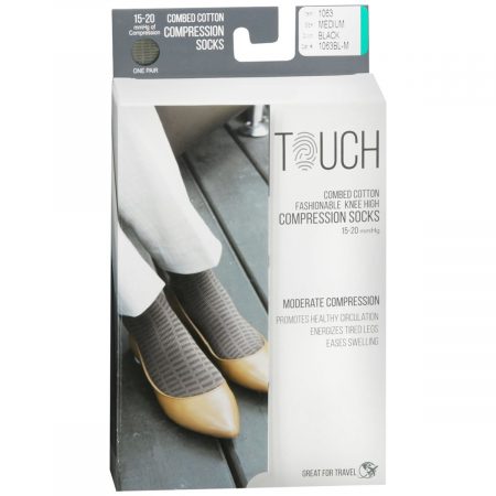 Touch Combed Cotton Knee High Compression Socks 15-20 mmHg Medium Black Item # 1063 - 1 PR