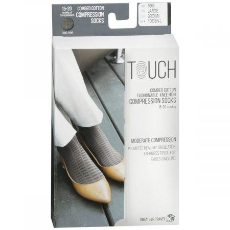 Touch Combed Cotton Compression Socks 15-20 mmHg Large Brown Item # 1063 - 1 PR