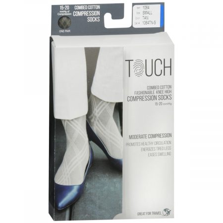 Touch Combed Cotton Fashionable Knee High Compression Socks 15-20 mmHg Small Tan Item # 1064 - 1 PR