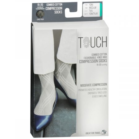 Touch Combed Cotton Fashionable Knee High Compression Socks 15-20 mmHg Medium Tan Item # 1064 - 1 PR