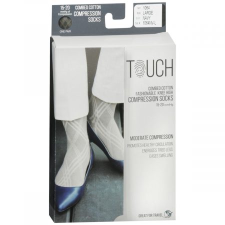 Touch Combed Cotton Fashionable Knee High Compression Socks 15-20 mmHg Large Navy Item # 1064 - 1 PR